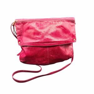 HOBO Dark Pink Leather Foldover Crossbody Bag Boho Adjustable Strap